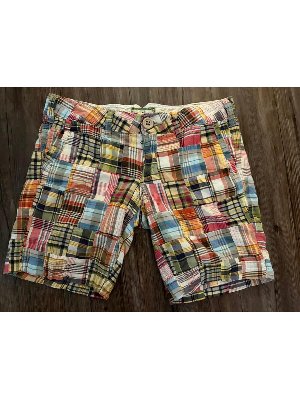 Y2K American Eagle Shorts 32 Multicolor Madras Patchwork
